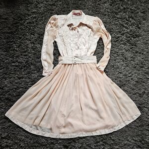 Vintage 80's Richard Warren Petites size 2 pink silk long sleeve belt dress coll